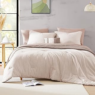 Pink Comforter Set Queen 7 Piece with Deco Pillow, Cozy Reversible Solid Bedding Comforter Sets Queen Size, All Seasons Bed in a Bag Queen 8 Pieces (90'' x 90'')