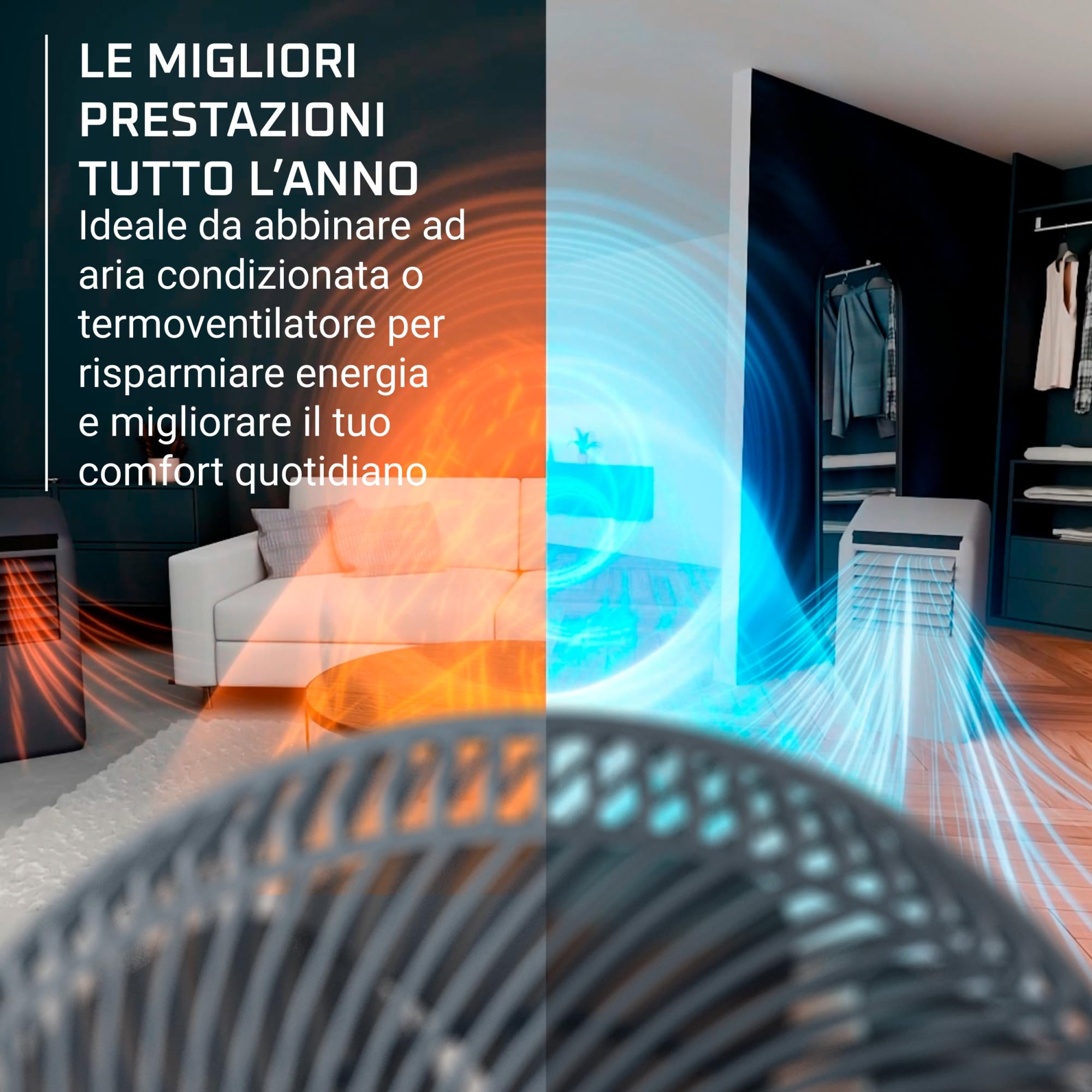 Rowenta Turbo Swift Compact, Ventilatore da Tavolo Silenzioso a 3 Modalità e 12 Velocità, con Modalità Silent Night, Oscillazione Multidirezionale, QV5041F0