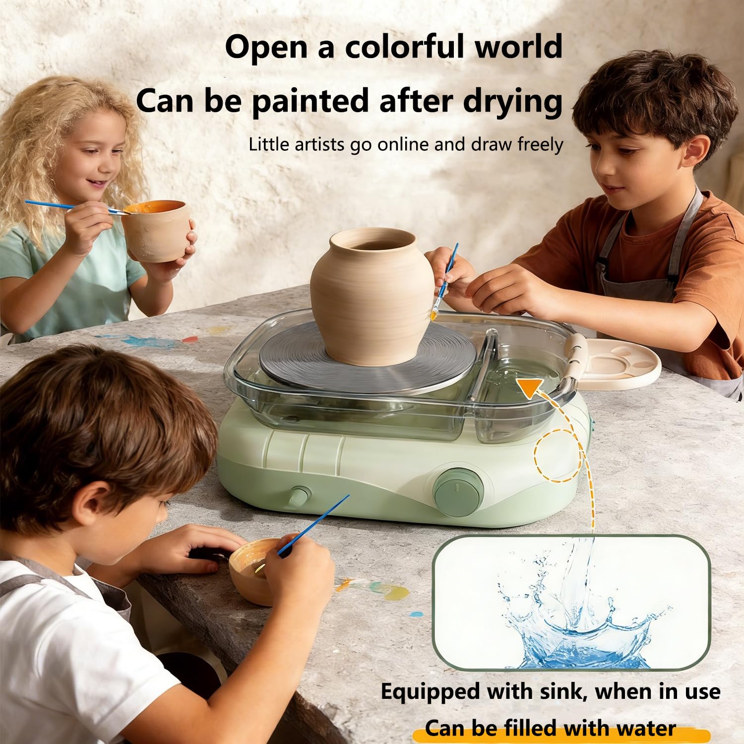 Elektrische Töpferscheibe, 17.5 cm Drehscheibe Pottery Wheel, Zwei Wege Rotation, Einstellbare Geschwindigkeit Drehscheibe Töpfern, Für Kinder Und Erwachsene Töpferanfänger DIY, Töpferstudio