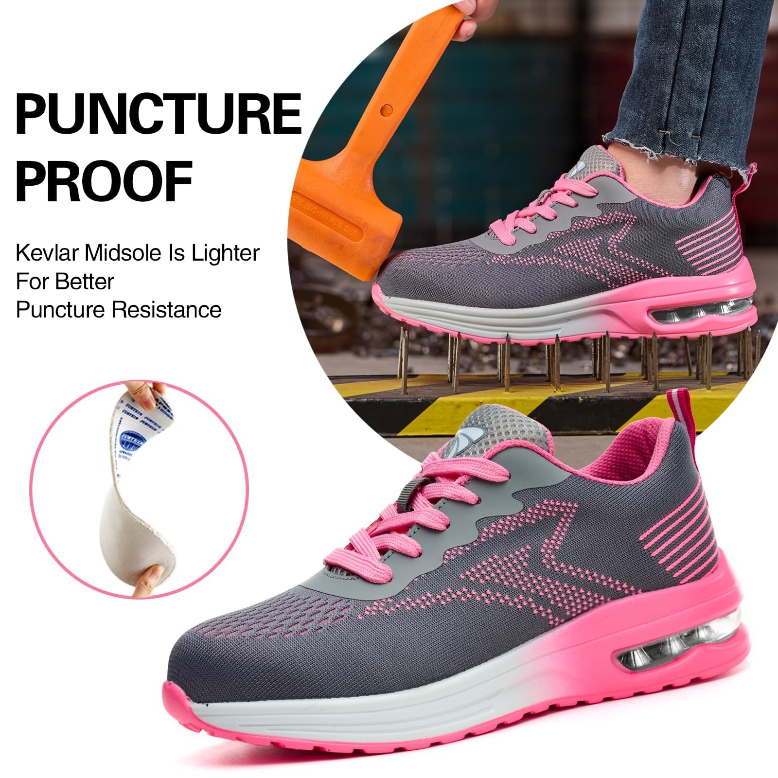 Scarpe Antinfortunistiche Uomo Donna Leggere Scarpe da Lavoro con Punta in Acciaio Leggere Traspiranti Scarpe Sicurezza Comode, Rosa, 39 EU