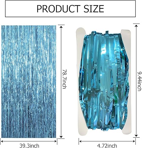 Miniatura 7 de Paquete de 2 cortinas de telón de fondo azul con serpentinas de oropel decoración temática del océano, decoraciones de fiesta de cumpleaños, telón