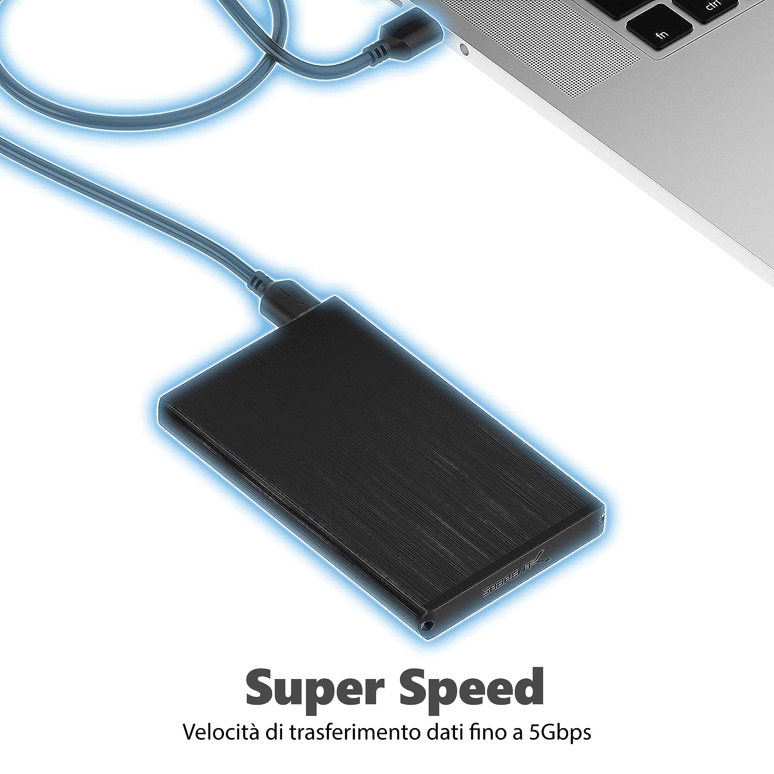 SABRENT Case SSD/HDD Hard Disk Esterno da SATA 2.5'' a USB 3.2 Gen 1, [Supporto UASP SATA III] Alluminio Nero (EC-UK30)