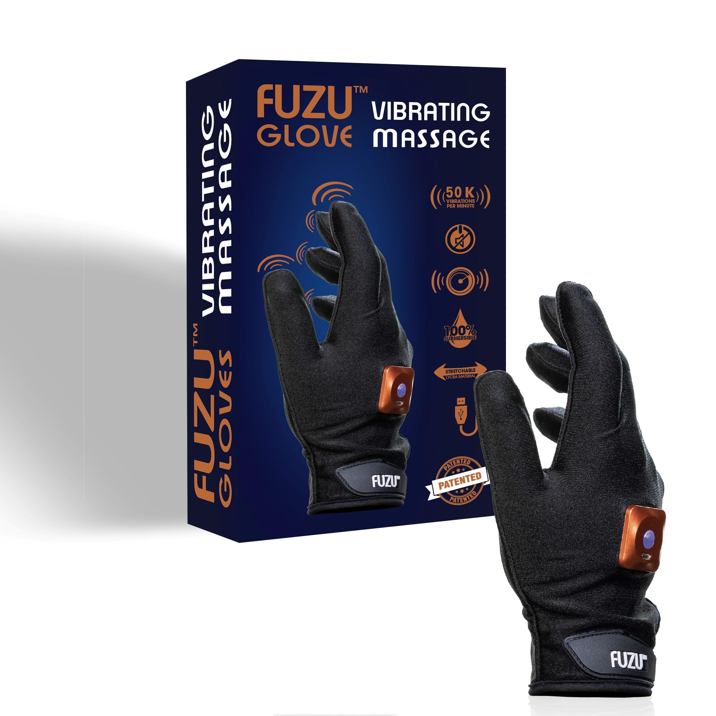 Fuzu Vibrierender Massagehandschuh für Massagen, Massage von Muskelkater, Rücken, Nacken, Schultern, Beinen, 20 Geschwindigkeiten und Muster, wiederaufladbar und wasserdicht, nur rechte Hand, Schwarz