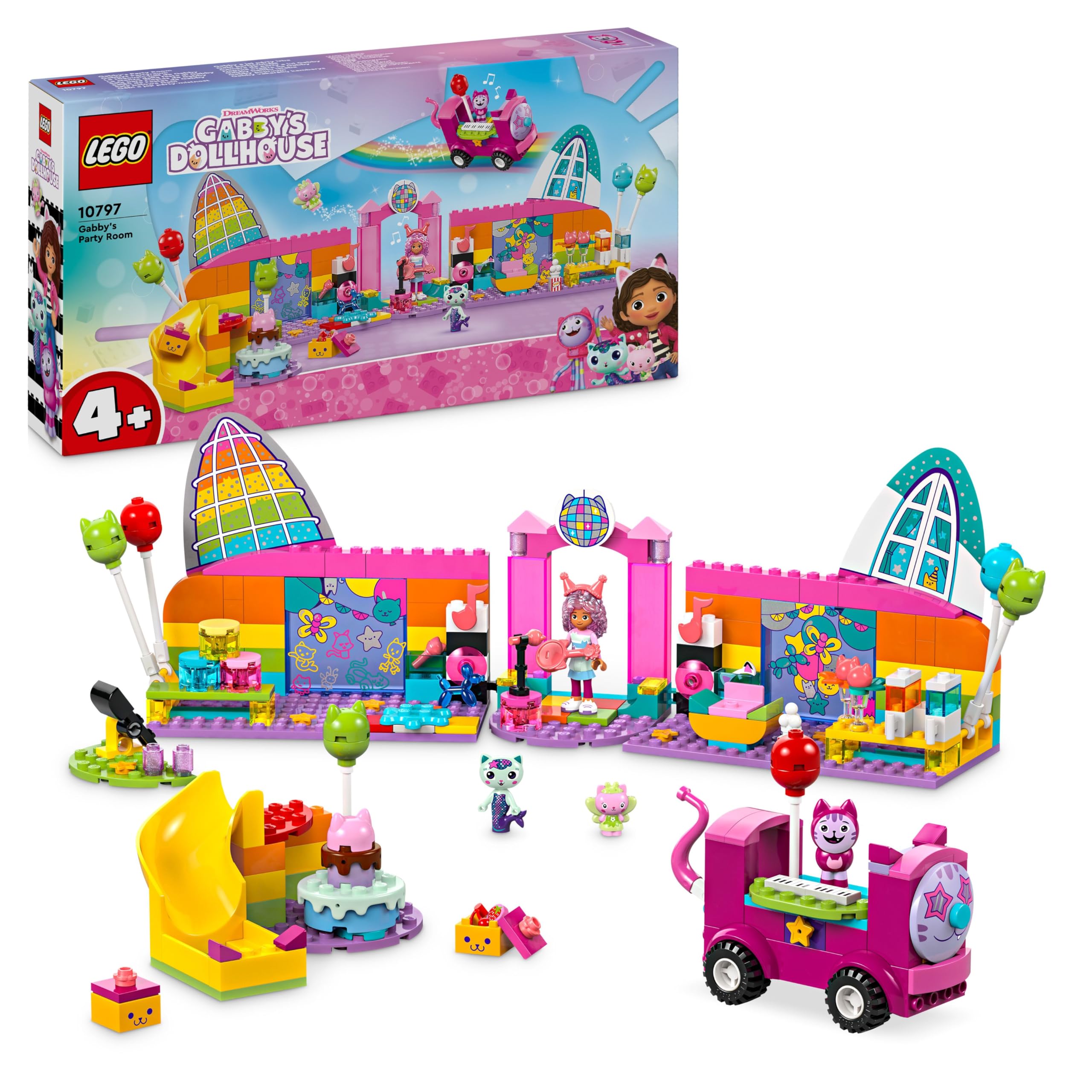 LEGO Gabbys Dollhouse Gabbys Party Room Disco Playset for Kids, DJ Entertainment Toy with Slide, Animal Figures and Accessories, Creative Role Play Gift for 4 Plus Year Old Girls & Boys 10797