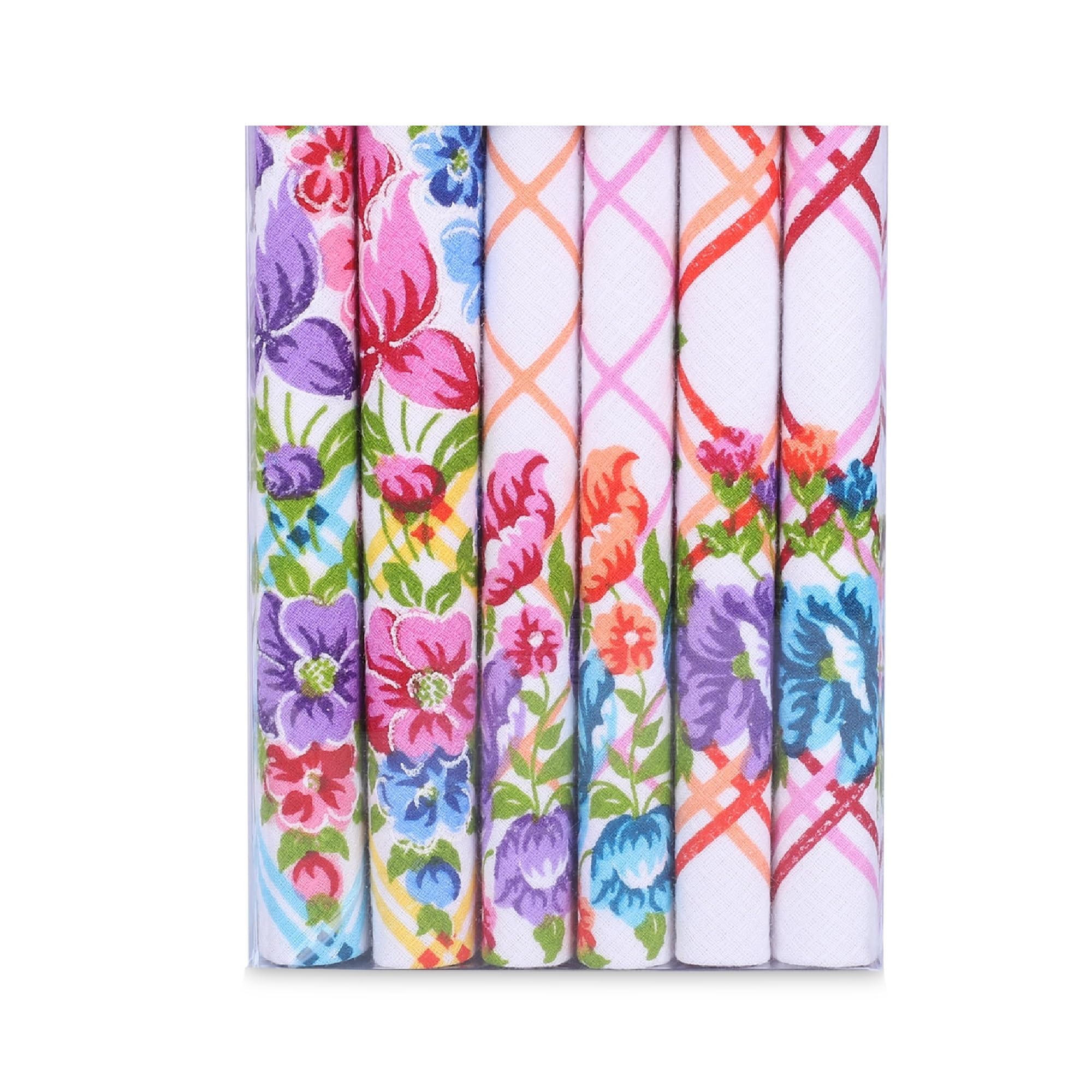 e kysa dailly premium cotton Handkerchief hanky collection for ladies with an easy wash, Size 32 x 32 CM, Pack of 6, White background, Mix Color Prints