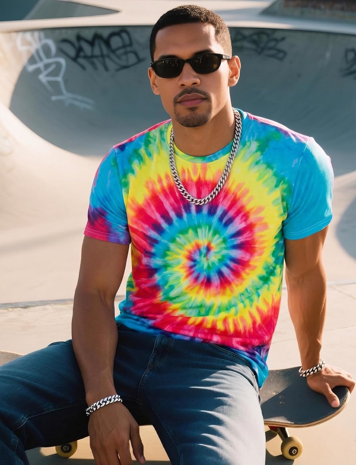 Tie Dye Shirt Men Peace Sign Hippie Costume Outfit Fashion Print Hiphop T-Shirt Tie-Dye Funny Graphic Tees