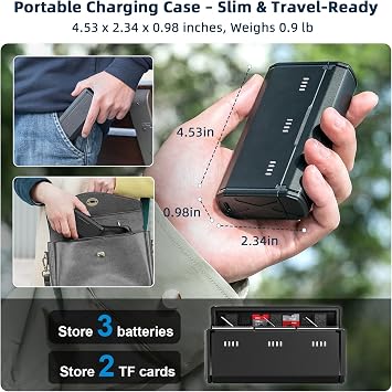 AFAITH バッテリー充電器 Enduro バッテリー充電器 トリプルスロット充電ケース スマート電源インジケーター付き GoPro Hero 13 ブラック バッテリーとTFカードの収納用 ポケットサイズ ポータブル