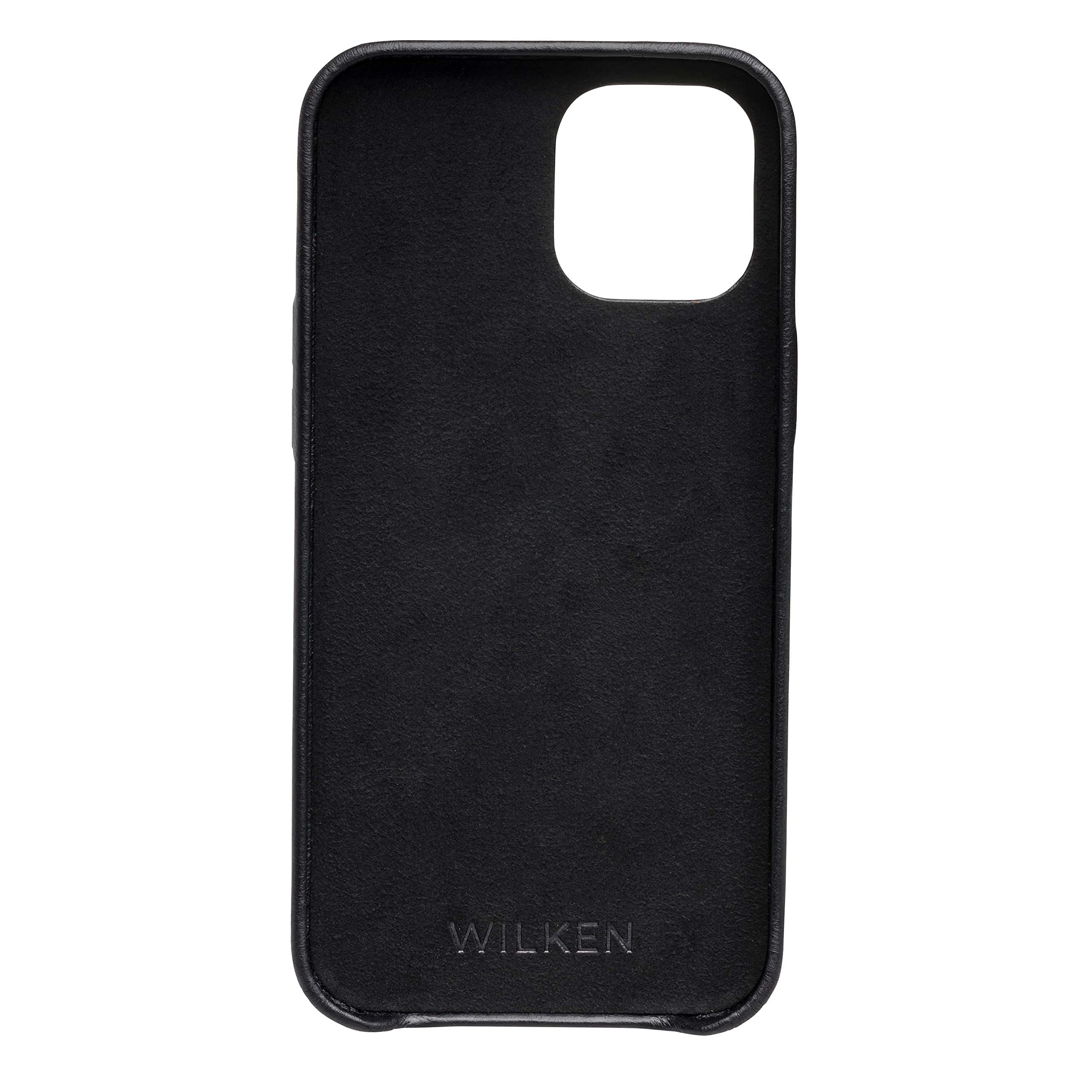 Wilken - Funda envuelta en cuero compatible con iPhone 16 Pro Max, compatible con MagSafe y carga inalámbrica, cuero de grano superior, controles de botón de metal personalizados (16 Pro Max, negro)