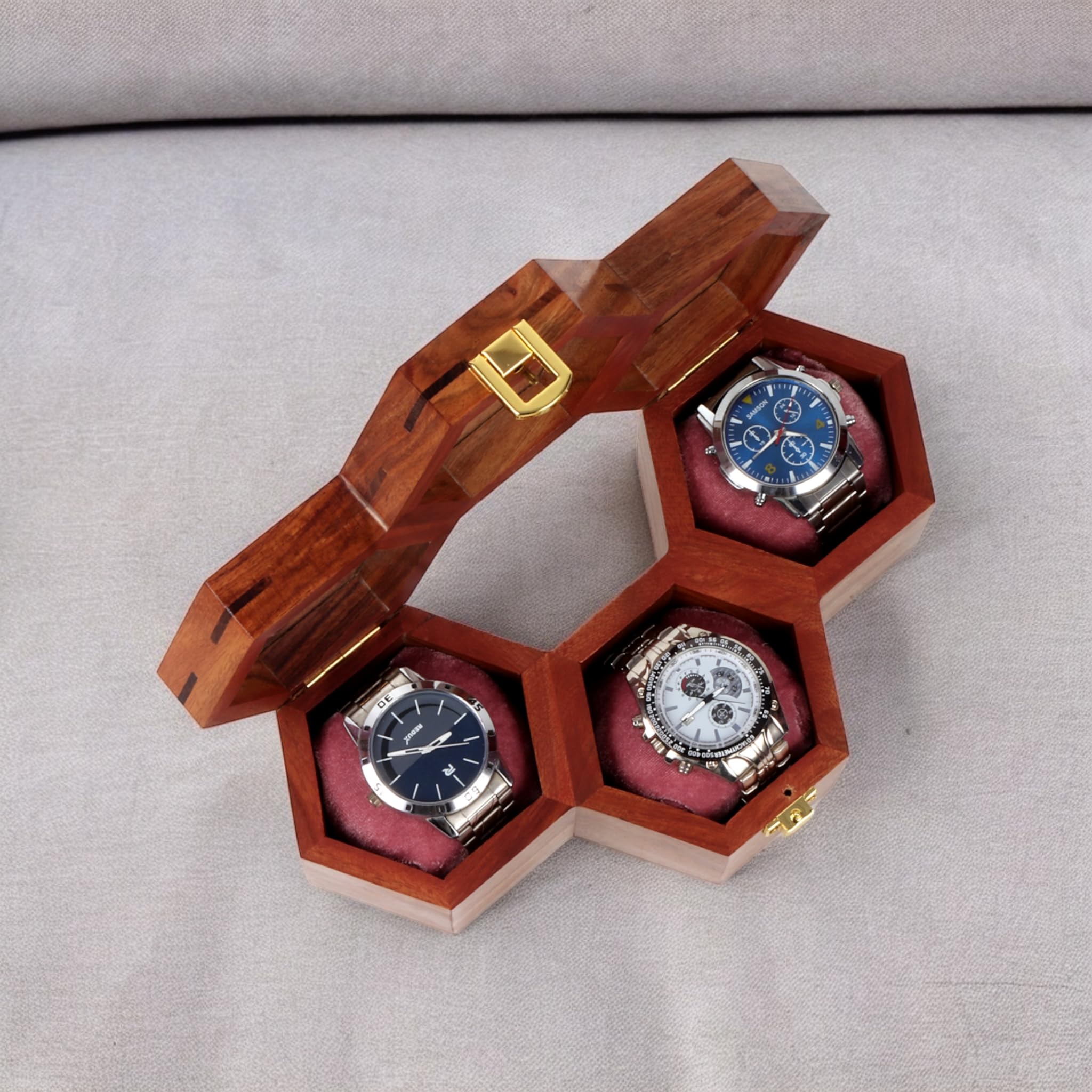 Creation India Craft Wooden Watch Box, Honeycomb Watch Case, Watch Box for Men, Watch Storage Box, Gift for Men & Women (3 Slots) (B0D6LPM78Z) Amazon Price History, Amazon Price Tracker