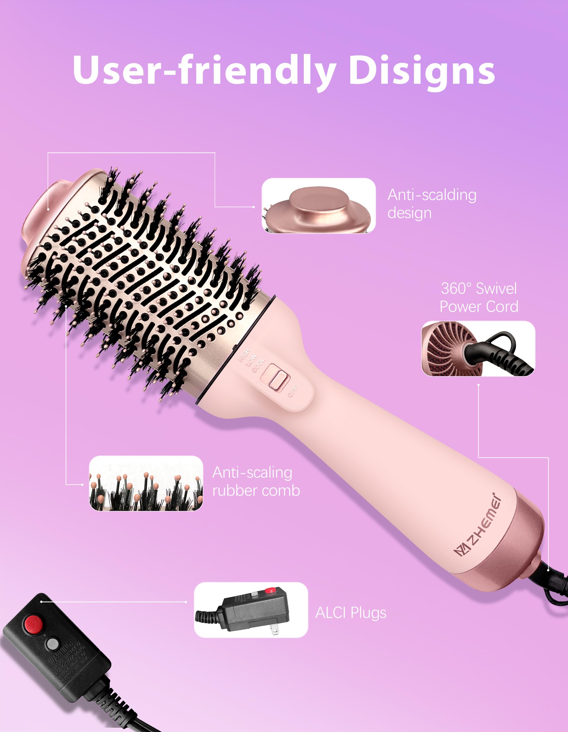 Amazon.com : ZM ZHEMEI 1300W Hair Dryer Brush,4 in 1 Blow Dryer