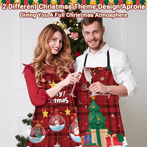 Miniatura 2 de Paquete de 2 divertidos delantales de cocina de Navidad para mujeres y hombres, delantales de chef ajustables para cocinar, delantales impermeables