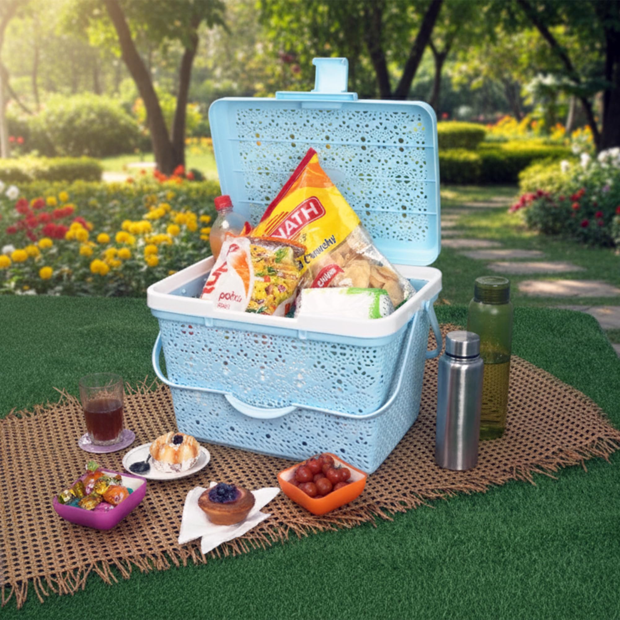 Nayasa Flower Picnic Basket | Multipurpose Basket with Lid | Sleek
