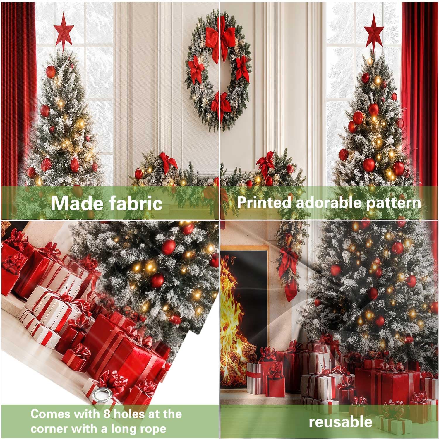 Christmas Garage Door Decoration Backdrop 6x13 Ft - Fireplace, Wreath & Tree Design For Indoor/Outdoor