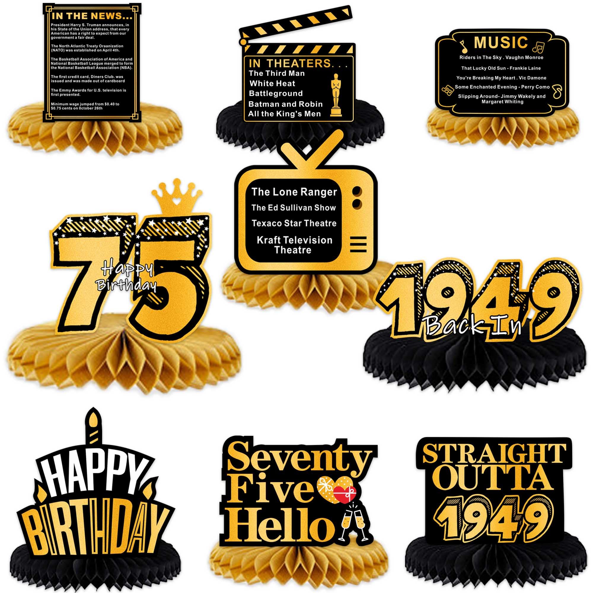 Back in 1949 Black and Gold Table Honeycomb Centerpieces Happy 75th Birthday Table Toppers Table Decorations 75th Gifts for Girls Women 75th Birthday Party Bday Supplies Gold