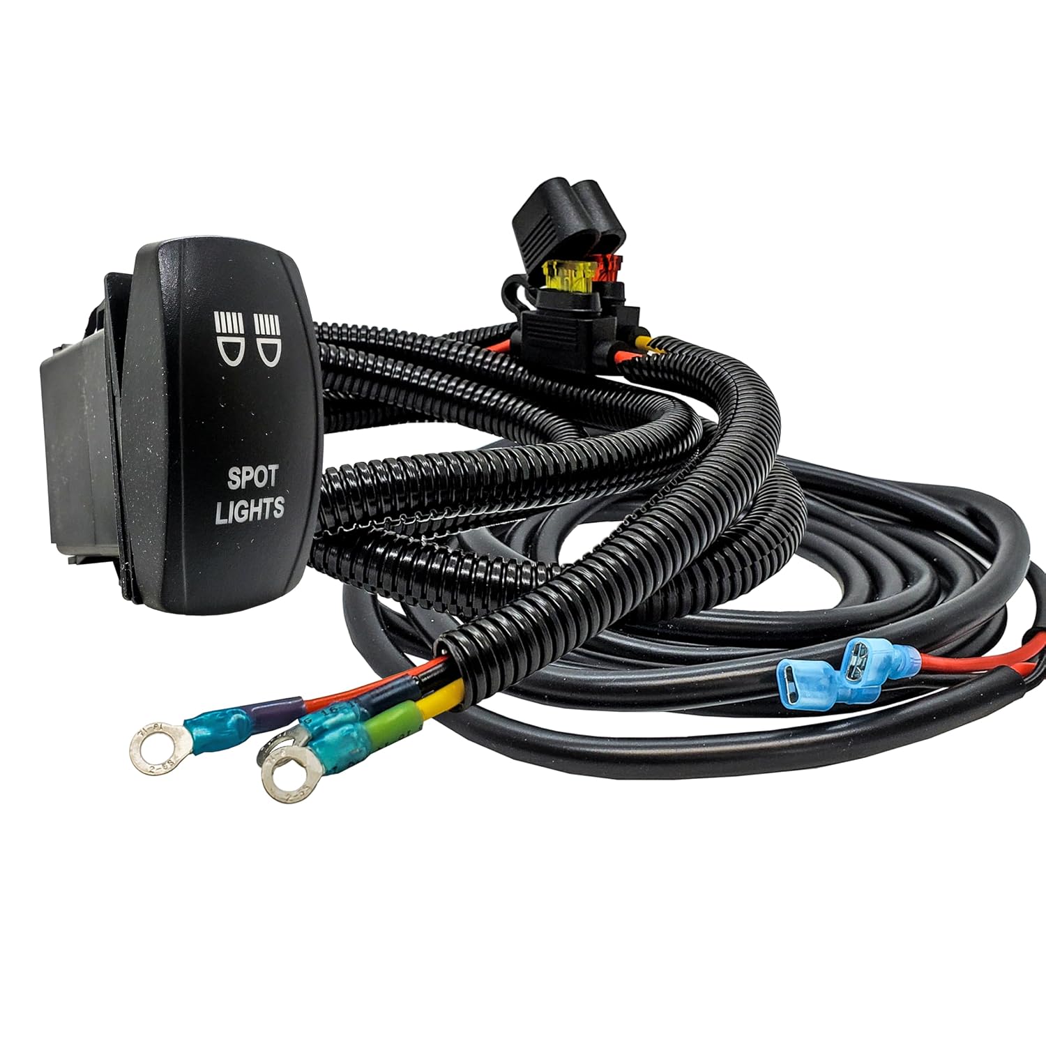 OZ-USA 10 ft. Spot Light On/Off Rocker Switch with Power Busbar Distribution Block Wire Harness Kit Compatible with Can-Am Maverick X3 Max RS Turbo RR Sport Trail Defender Commander