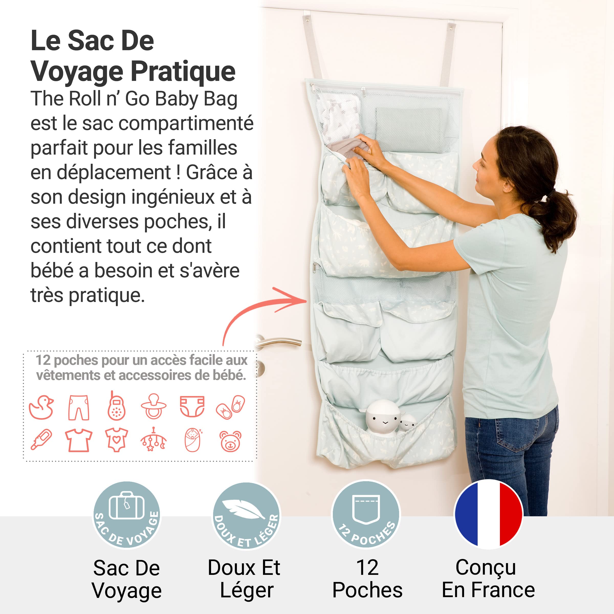 BabyToLove Sac Organisateur Roll n' Go Meilleur Sac à Langer pour bébé | Nombreuses poches | Green Tropic