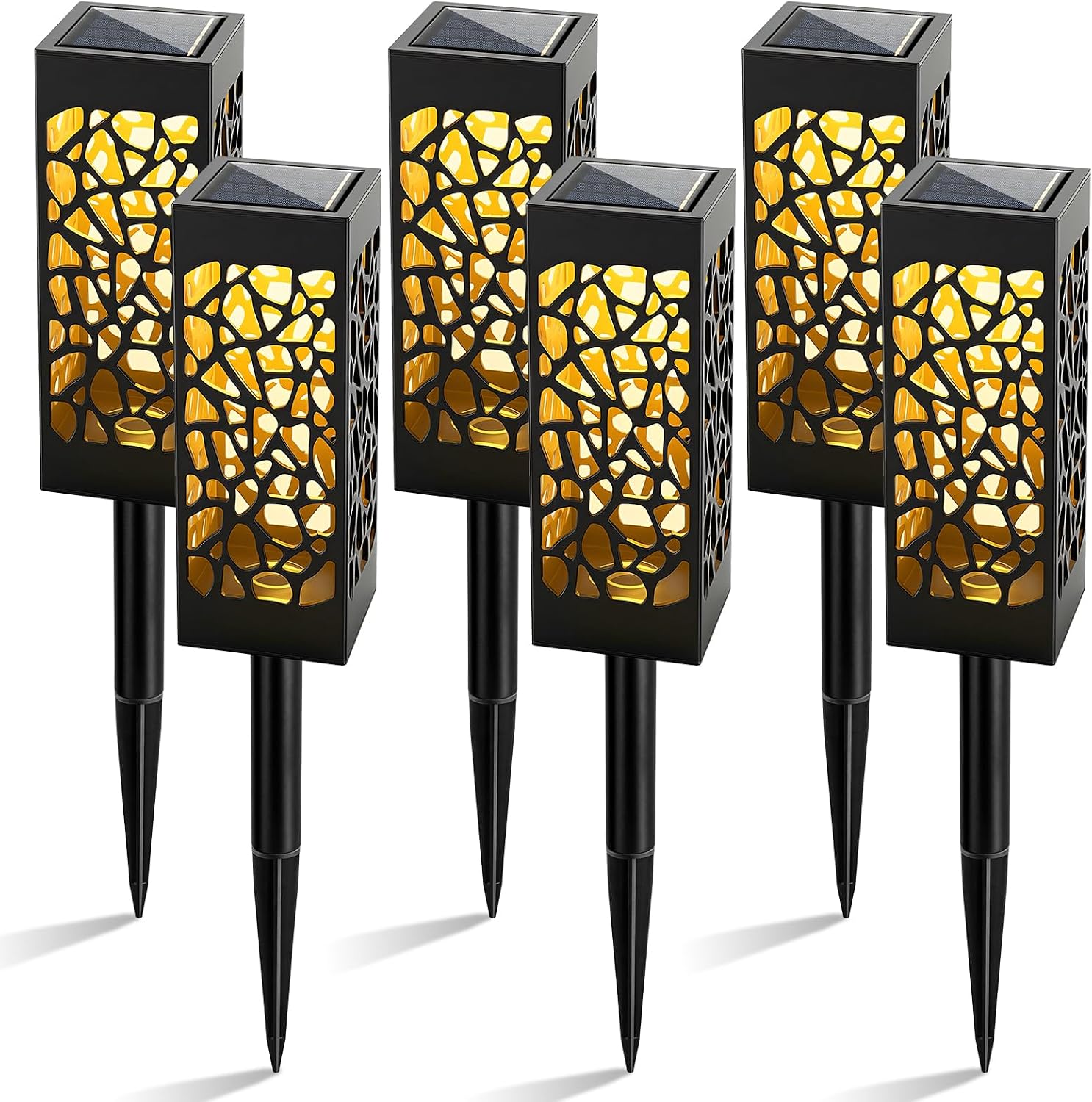 Ninonly Solar Pathway Lights, 6 Pack Solar Lights Outdoor Garden Decor | Hollow Pattern Design, Warm LED Light, IP65 Waterproof, High-Efficiency Solar Panel, Auto Work, Yard Walkway Patio Decor