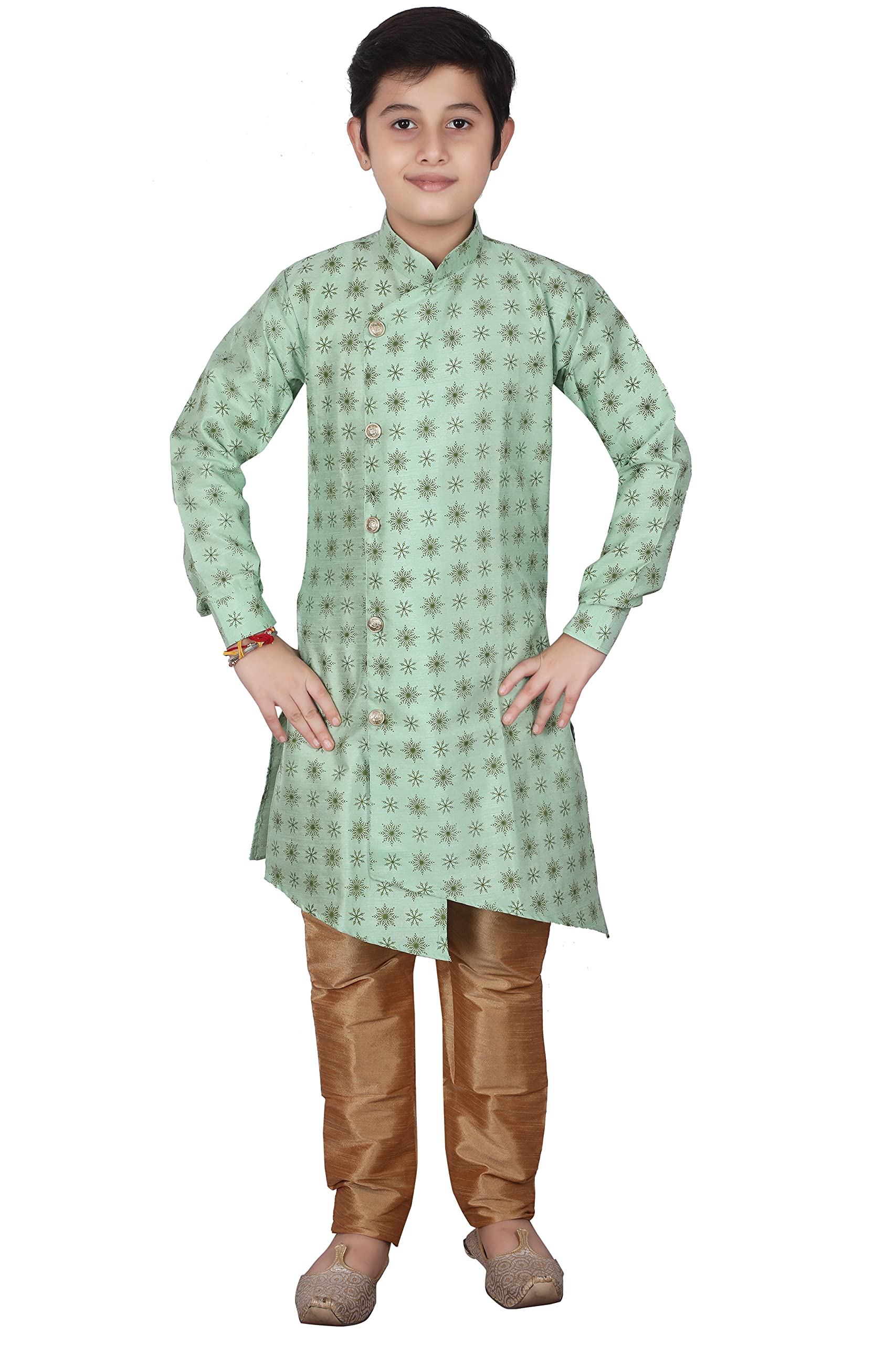 Pro-Ethic Style Developer Kids Ethnic Indian Silk Floral Printed Kurta Sets For Boys| Pack Of 1 (S-139)