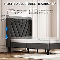 Vista 68 de koorlian Base de cama Queen con cabecero, base de cama tapizada ajustable con puertos tipo C y USB, cabecera de almacenamiento con respaldo de ala