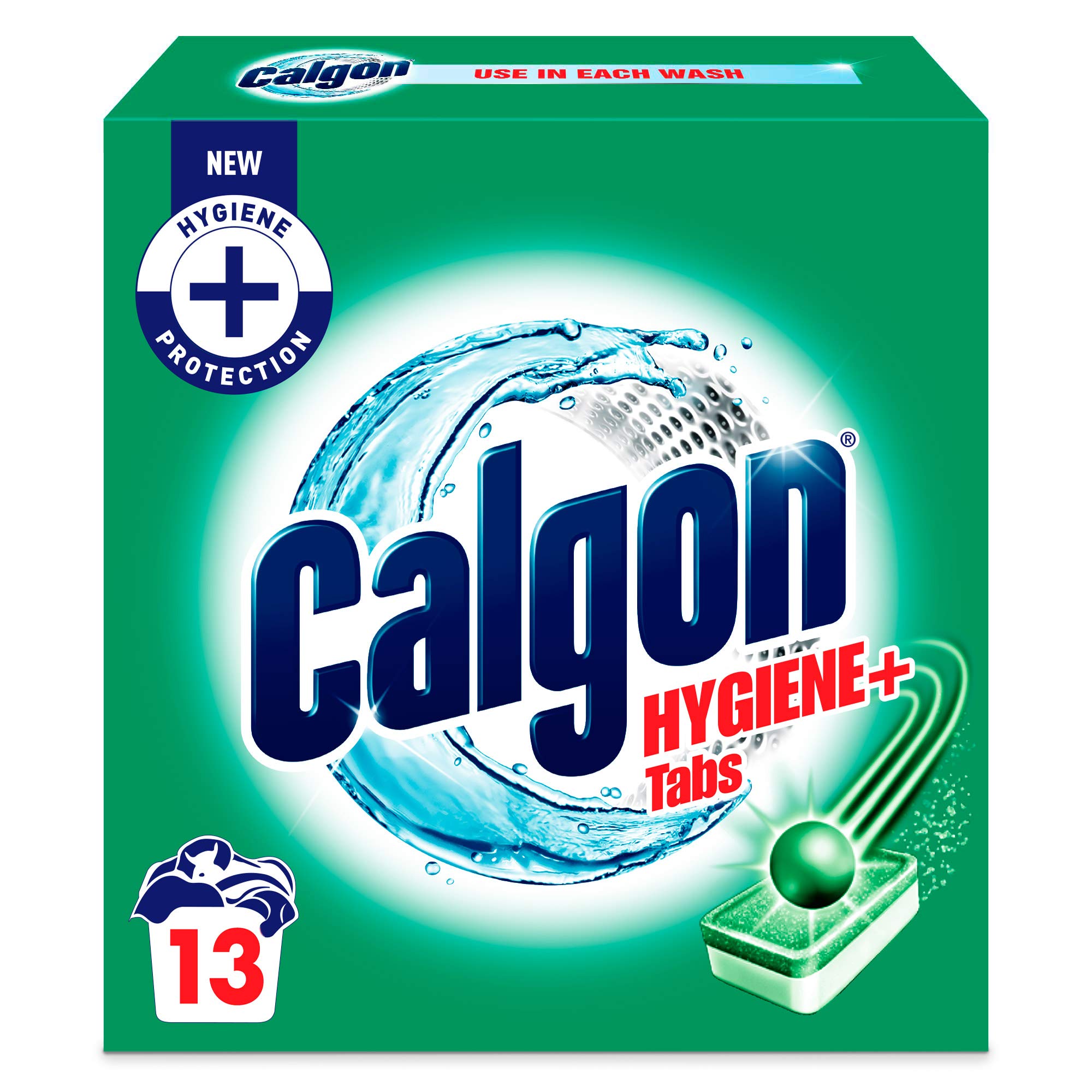 Calgon Hygiene Plus Washing Machine Cleaner and Water Softener Tablets, 13 Count | Prevents from Limescale, Residue & Malodours | Deep Clean | S Pack Size