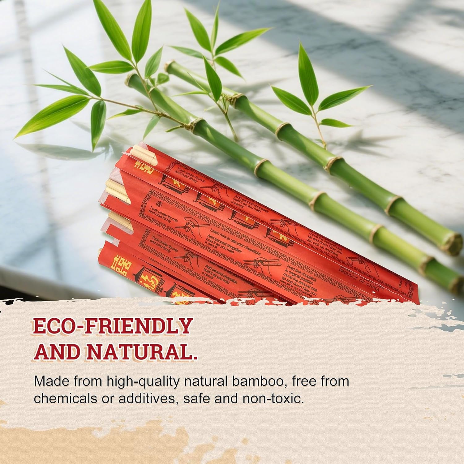 52USA Disposable Bamboo Chopsticks (1000 Sets), Wooden Japanese Chopstick Bulk, 9'' Long Chopsticks Disposable, Individually Wrapped Chinese Chopstick