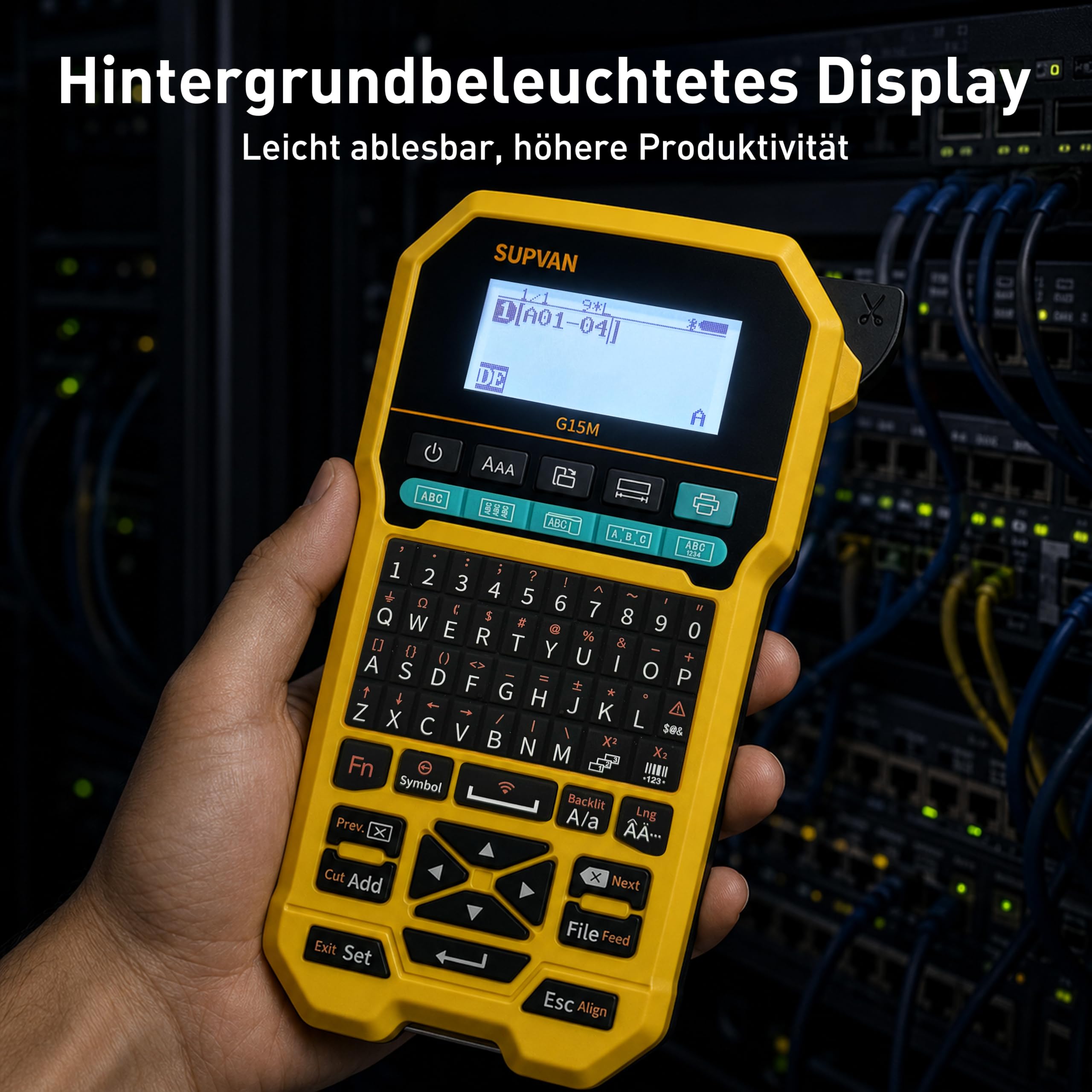 SUPVAN G15M Beschriftungsgerät mit 4 Rollen, für Kabel und Geräte | Thermotransferdruck, Schrumpfschläuche und Endlosetiketten, Bluetooth Verbindung, App und Tastatur, 5 mm Rand, aufladbar