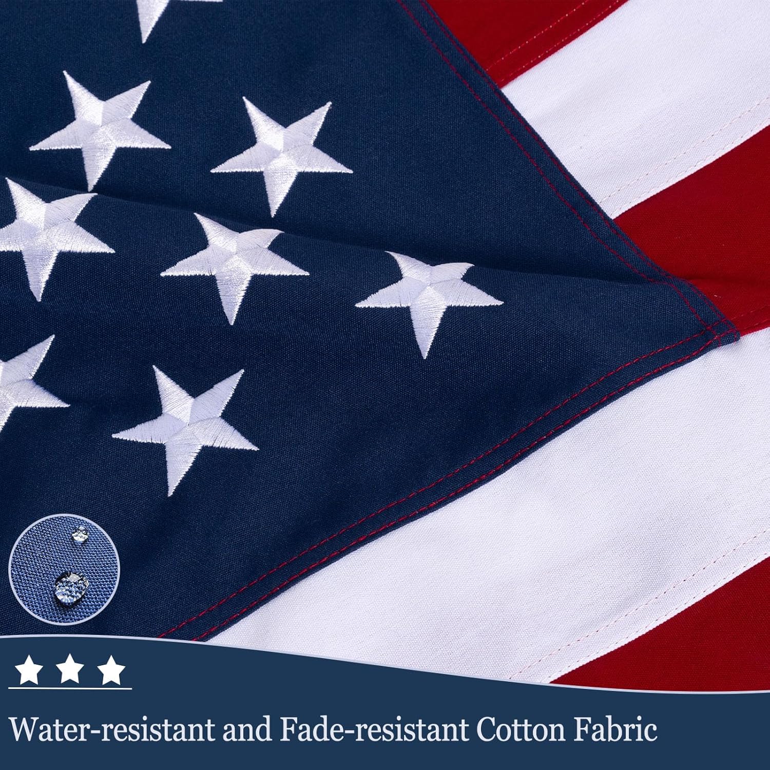 JRED 100% Cotton American Flags for Outside 3x5 FT US Flag Heavy Duty Outdoor Fade Resistant Embroidered Stars Sewn Stripes, Brass Grommets - Image 2