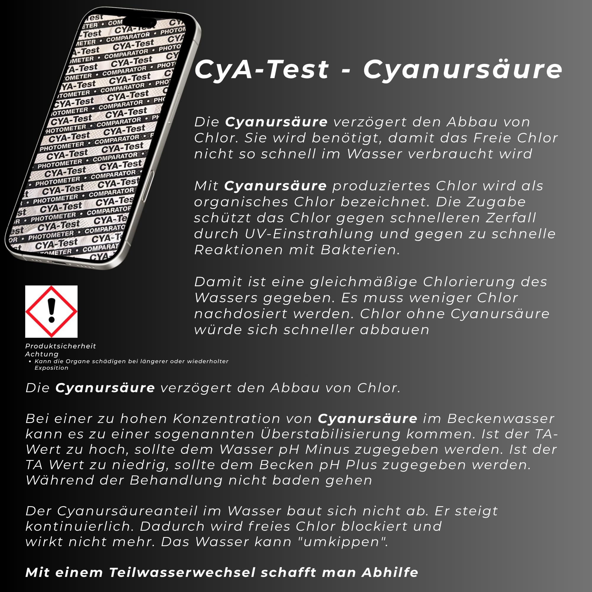 Tabletki testowe z testem CYA, 50 sztuk | Do oznaczania wartości wody: stabilizator kwasu cyjanurowego. Nadaje się do PoolLab i innych fotometrów ręcznych