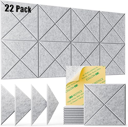 Miniatura 20 de Paquete de 22 paneles acústicos autoadhesivos, 12"X 12"X 0.4" paneles de espuma insonorizante, paneles de pared insonorizados de alta densidad,