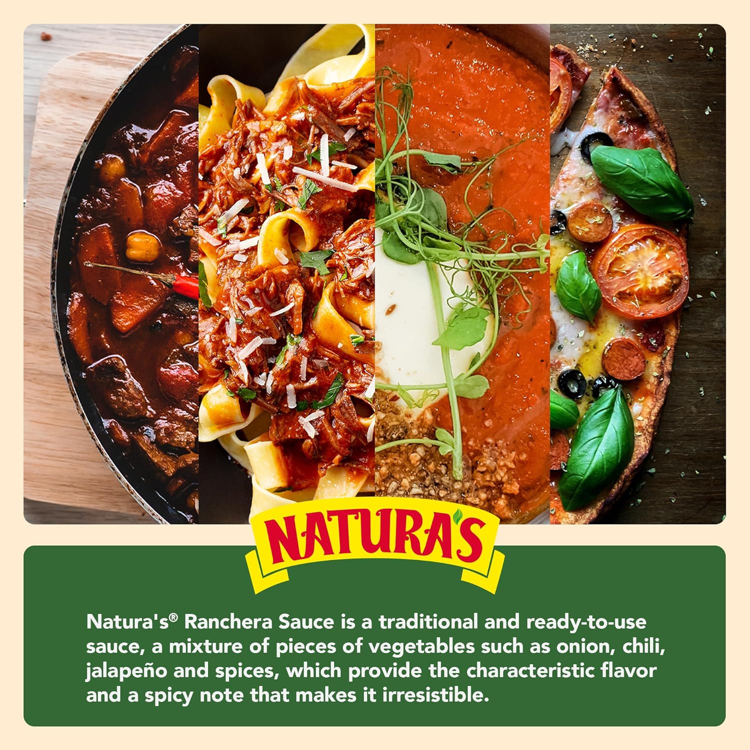 NATURA'S Salsa Ranchera, Heat-and-Eat Ranch Pasta Sauce in 7.1oz. Easy-Open Pouch (Pack of 24)