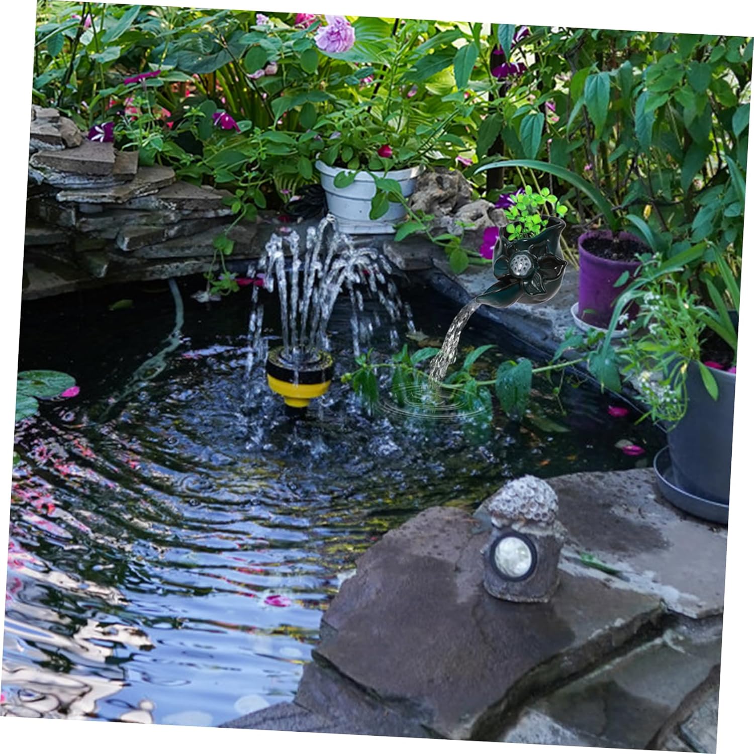 YARNOW Outdoor Fountain Decoration Ceramic Waterfall Fountain Part Pond Water Feature Accessory Simple Installation Green Lotus