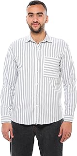 Ravin Mens Long Sleeve Stripes Shirt with Front Pocket - Grey & White Modern