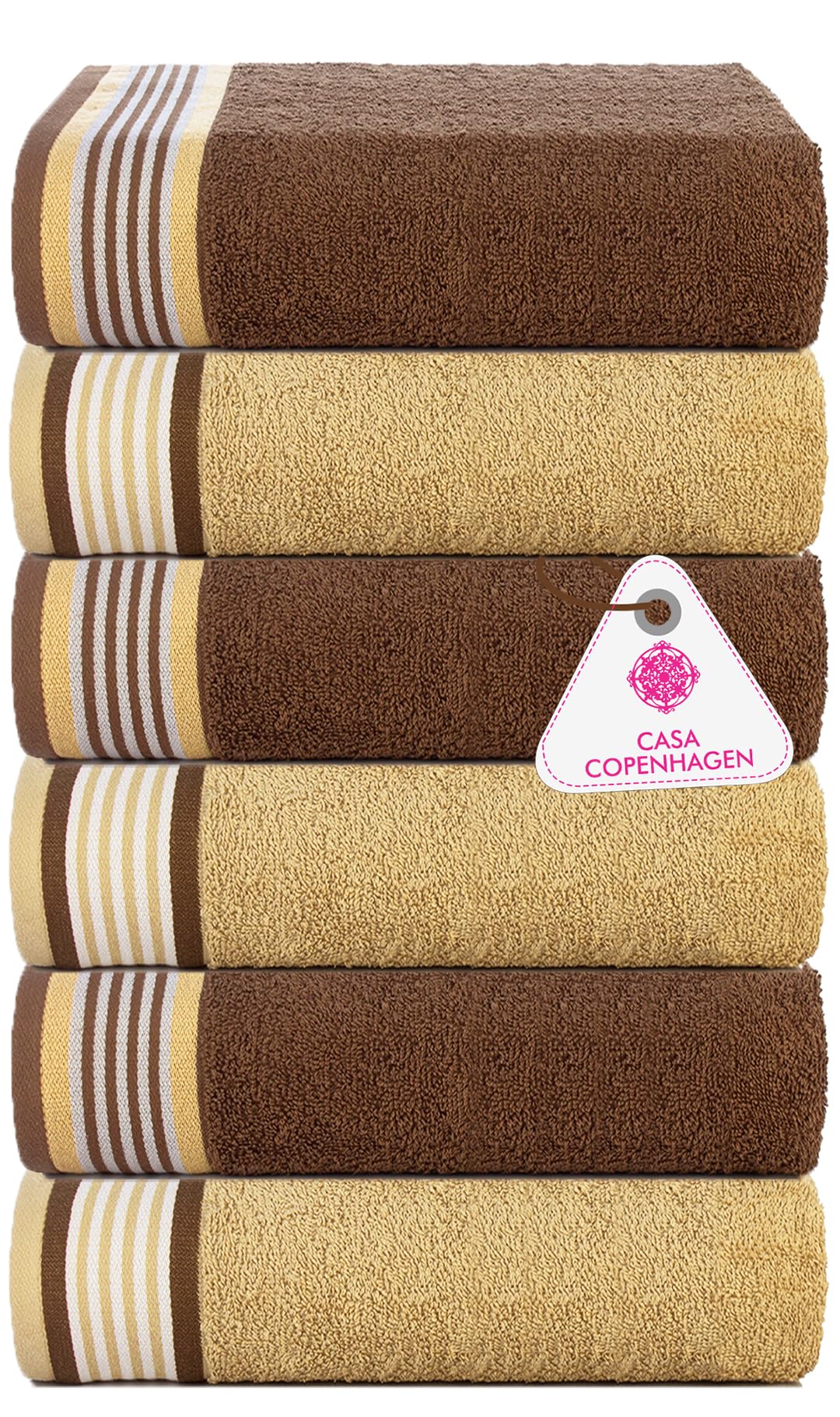 Casa Copenhagen Germany Design - He & She Collection 100% Super Soft Cotton 6 Piece Hand Towels Set (Size : 40 x 60 cm) - Brown & Beige