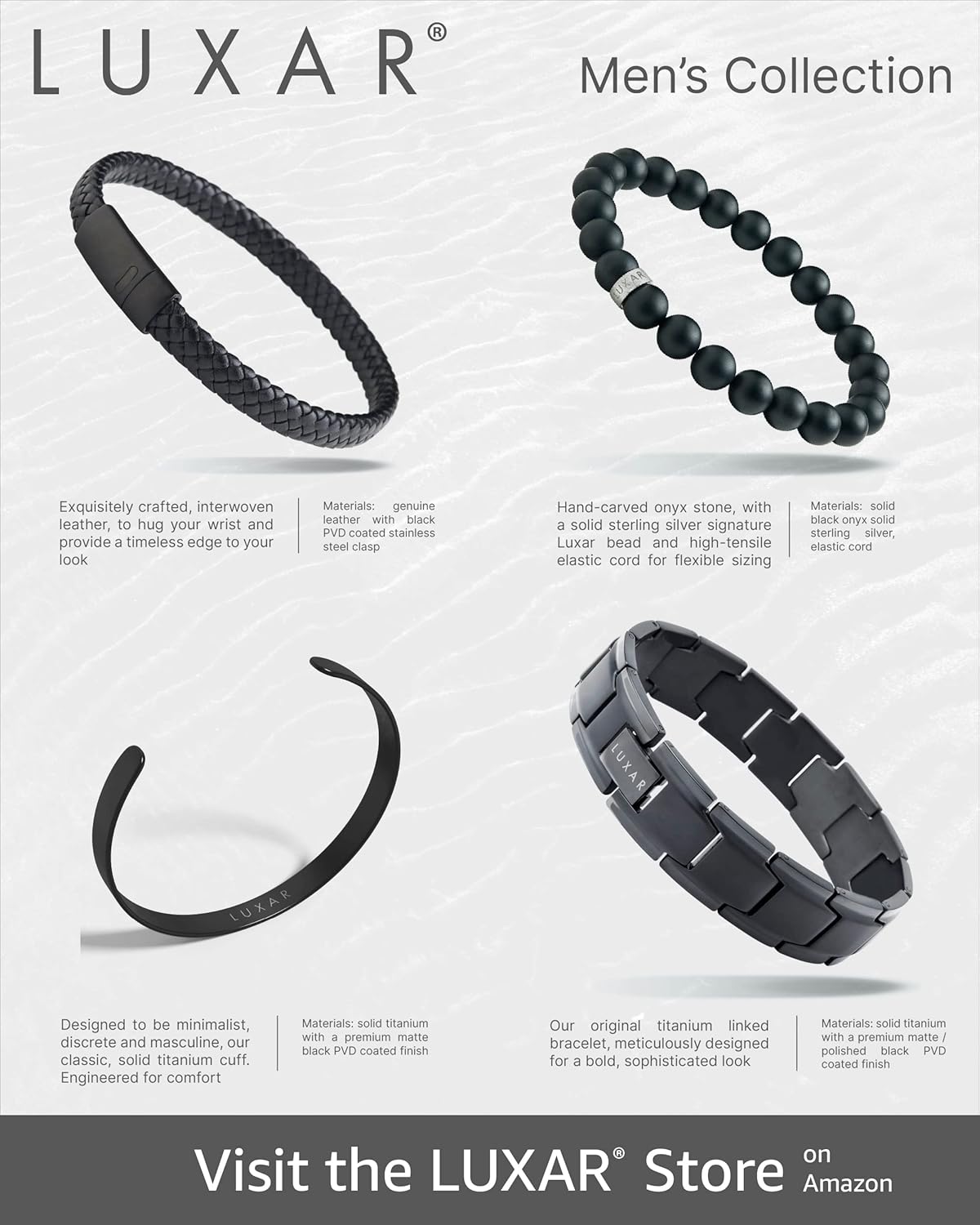 LUXAR Men's Titanium Link Bracelet | Solid Titanium Adjustable Bracelet Designed for Men | Explore The World of Luxar