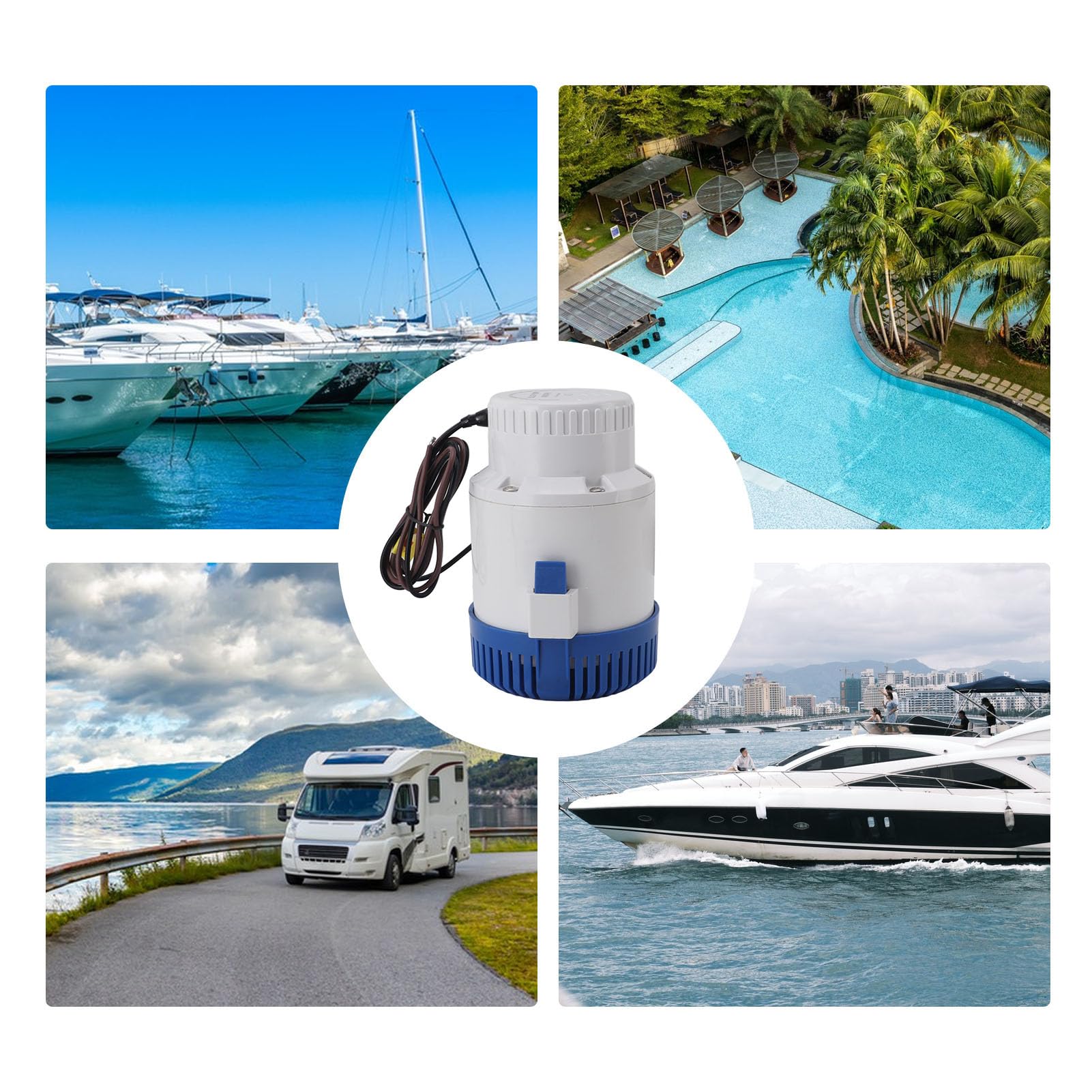 Duokon Pompa Zanurzeniowa, ABS 4000GPH Pompa Zęzowa Automatyczna Elektryczna Wodna 12 V z Podnośnikiem 8 M Wylot 52 Mm do łodzi RV Basen Wanna z Hydromasażem Staw Ogrodowy Opróżnianie Piwnicy (12V)