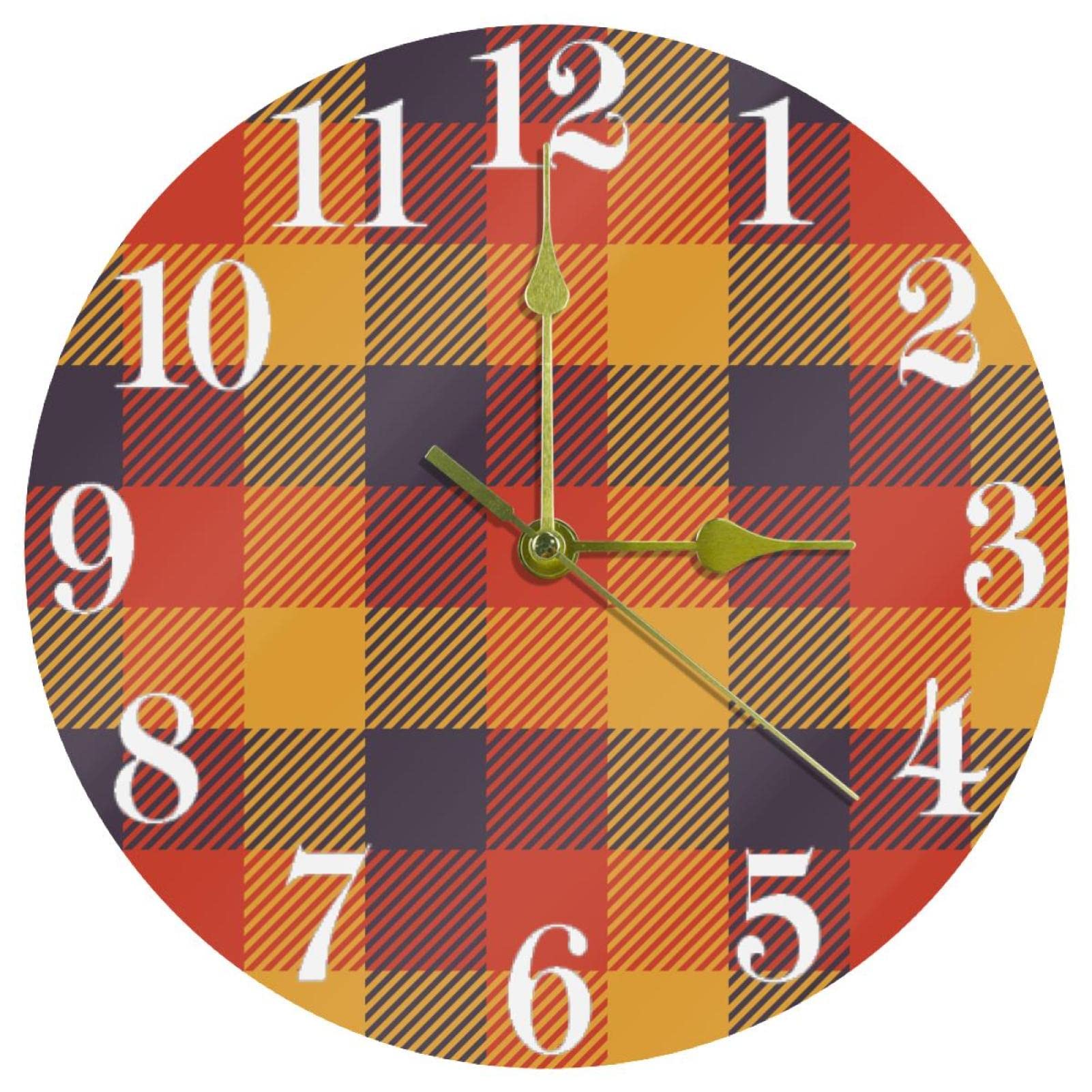 Horloge murale classique à carreaux orange 25,4 cm silencieuse à piles