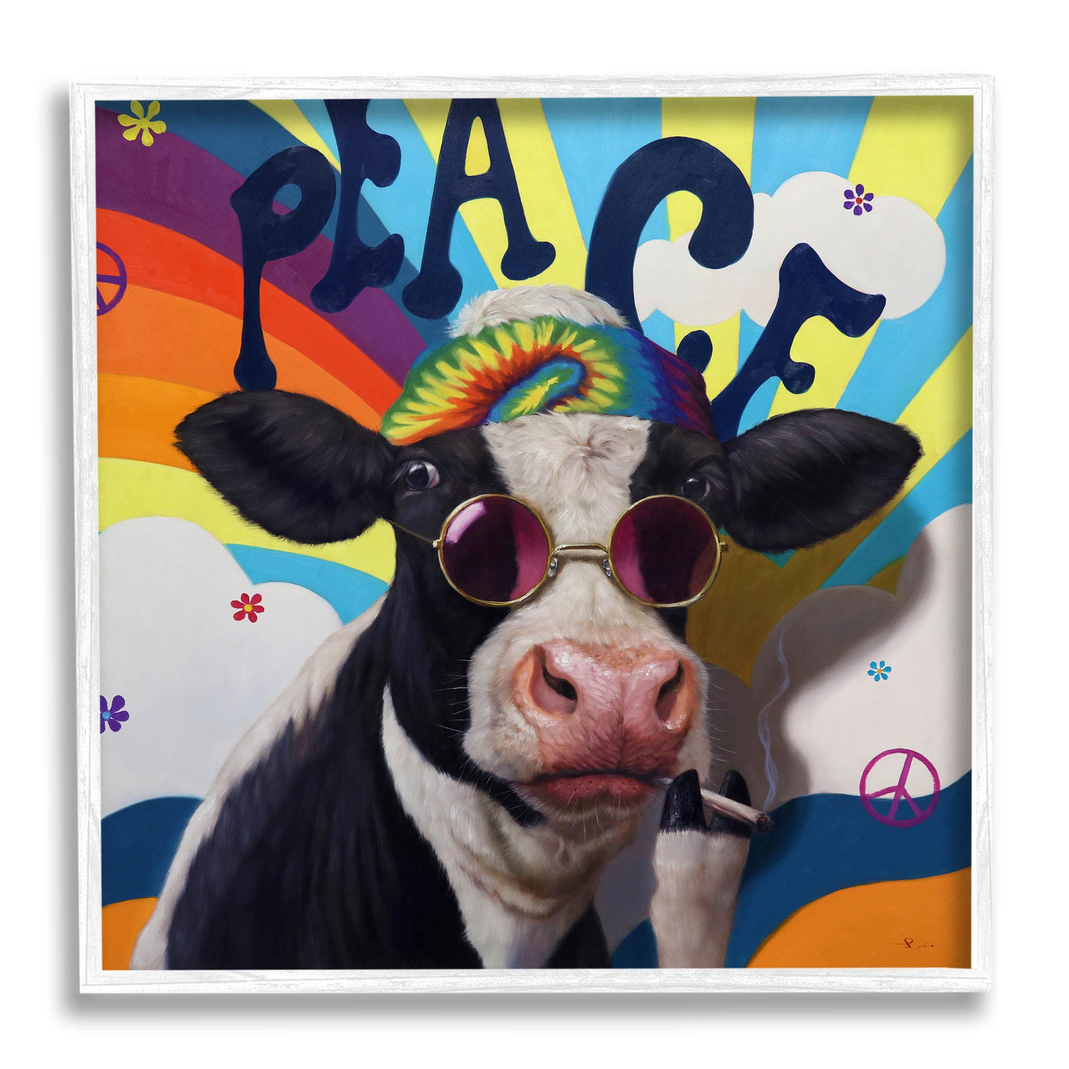 Amazon.com: Stupell Industries Peace 70s Hippie Cow Giclee Framed