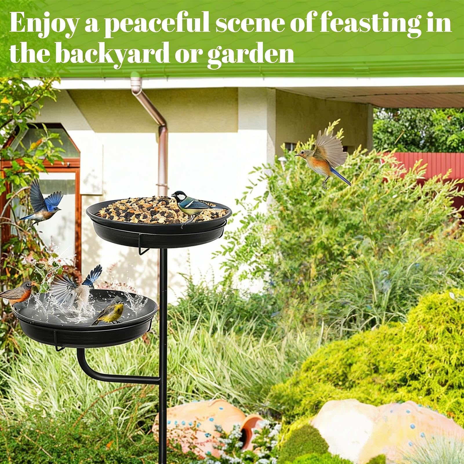 Vasca per uccelli per esterni, per mangiatoia in piedi, con base a 4 rebbi, vasca per uccelli in piedi, per esterni, giardino, patio, terrazza, padiglione, decorazione per prato, decorazione