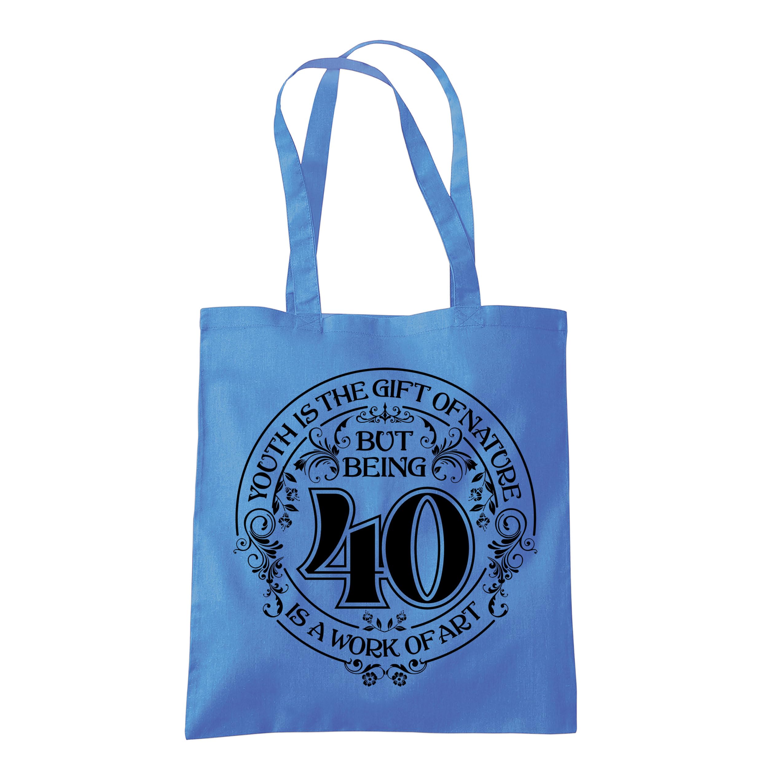 Dead Set Studio 40th Birthday Tote Bags - 40th Birthday Bag for Women Born in 1986, Funny & Stylish 40th Gift Bag for 40 Year Old Women CORNFLOWER BLUE