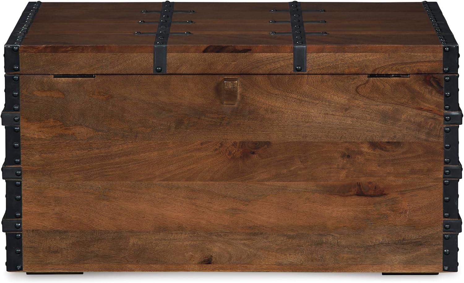 Kettleby Brown Wood Storage Trunk with Black Metal Hardware
