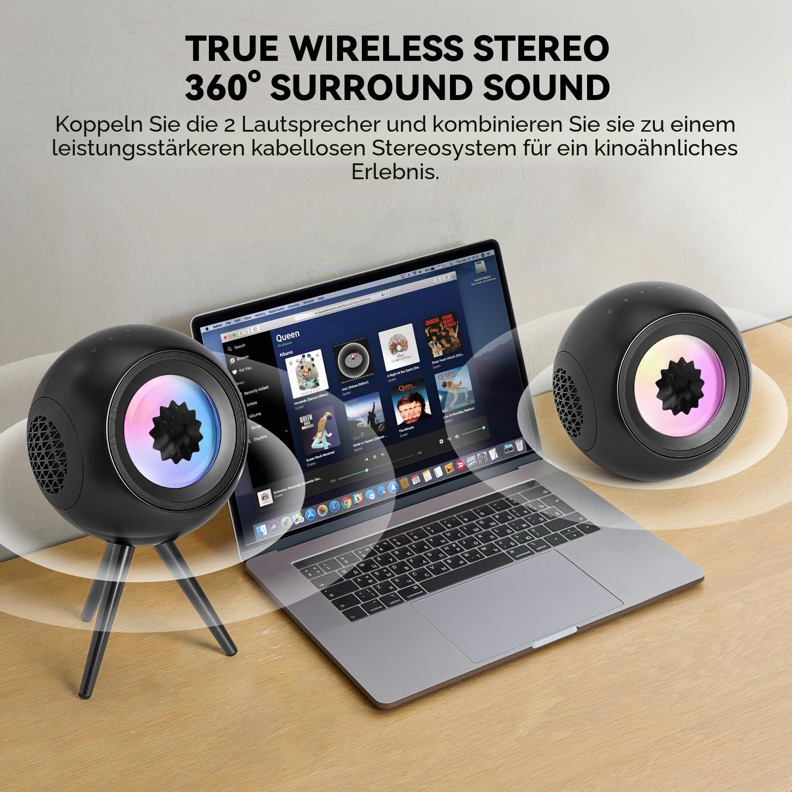 sovenomund Ferrofluid Lautsprecher – Bluetooth-Lautsprecher mit Sound-Visualizer | Mit lebendiger RGB-Beleuchtung und Dual-TWS-Kopplung – ideales Geschenk für alle Anlässe (schwarz)