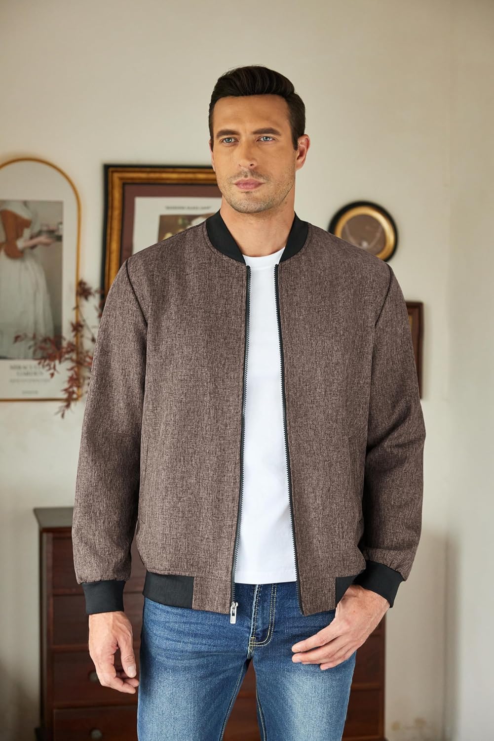 COOFANDY Men's Casual Varsity Jacket Vintage Lightweight Bomber Jackets Zip Up Fashion Coat - Image 2