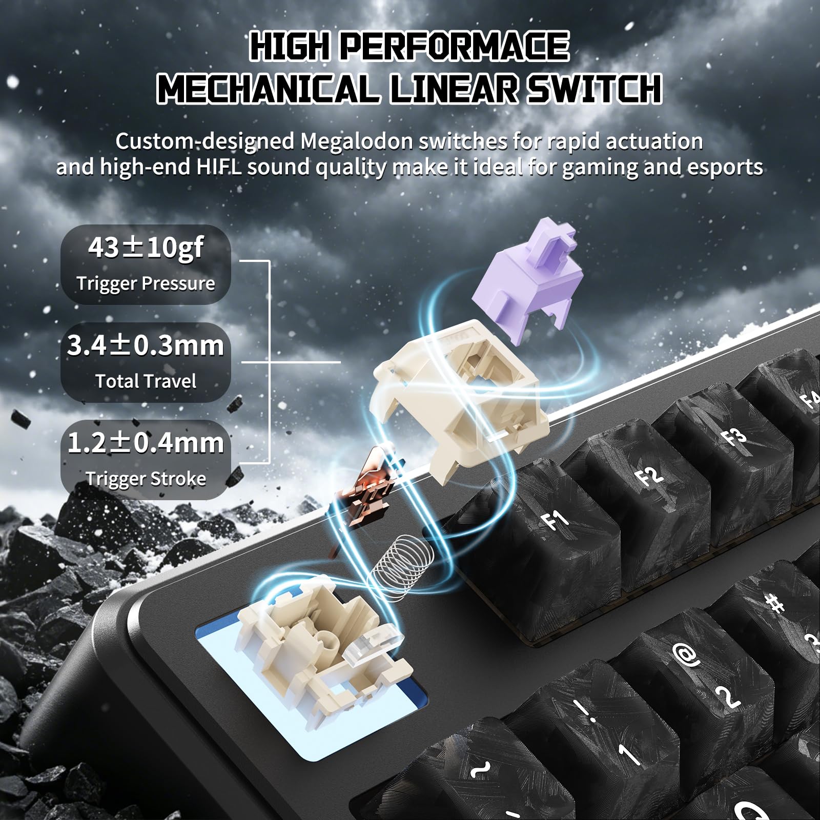 ATTACK SHARK X87 ULTRA Tastiera Meccanica da Gioco Wireless con Display a Matrice di Punti, BT/2,4 GHz/Cablata, 75% Hot swap, 10000mAh, RGB, Ricevitore Wireless Shark Fin, Ink Shadow