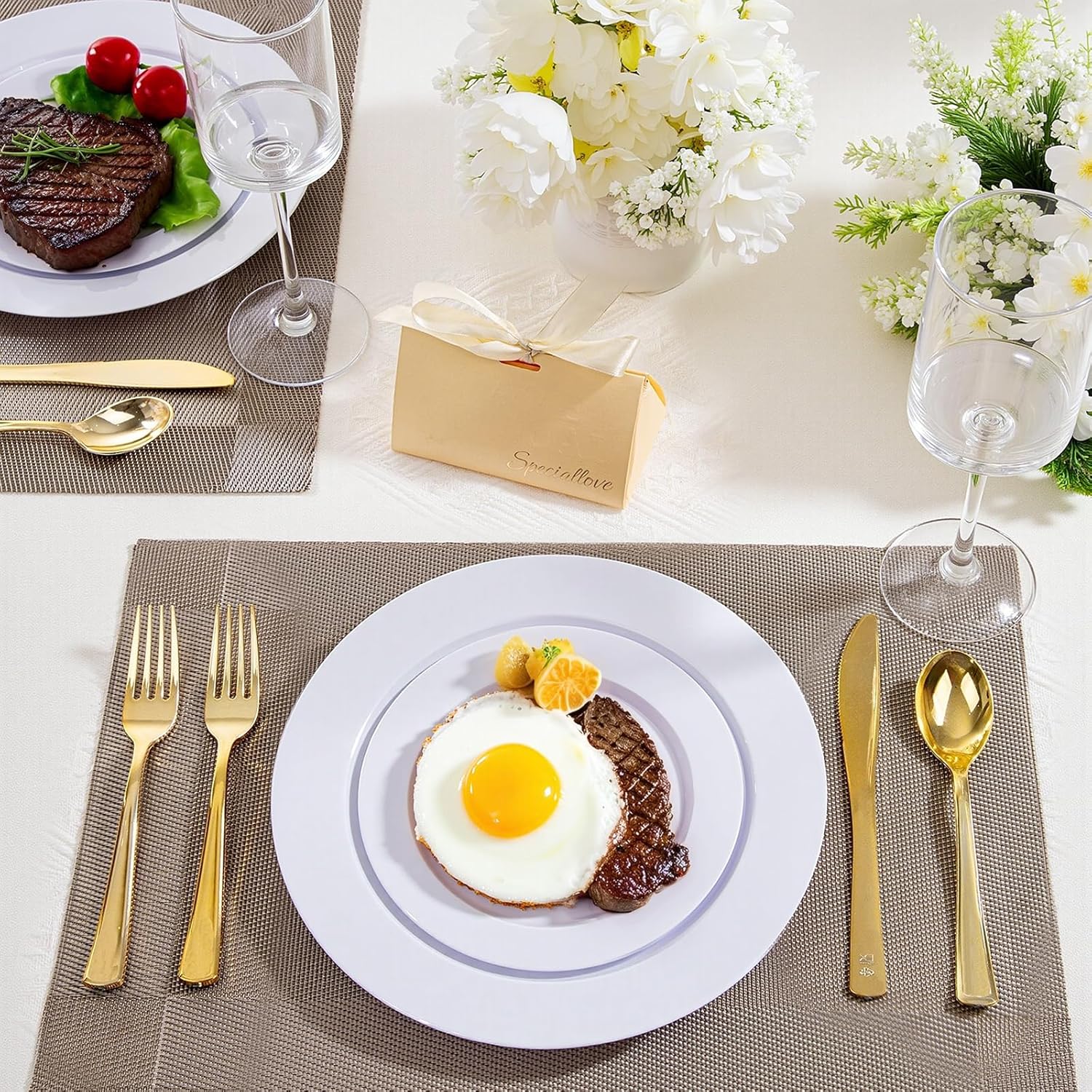 100PCS White Plastic Plates, 10 Inch Disposable Dinner Plate Party, Heavy Duty Disposable Plastic Plates for Party, Wedding and Birthday