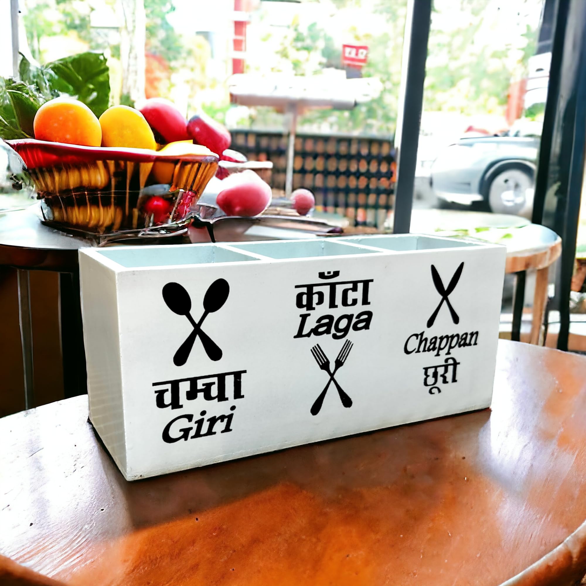 Multifunctional Wooden Cutlery Holder – Stylish Utensil Organizer for Spoons, Forks, Knives | Modern Kitchen Accessory | Sturdy & Durable | Perfect for Home, Restaurants, and Cafes