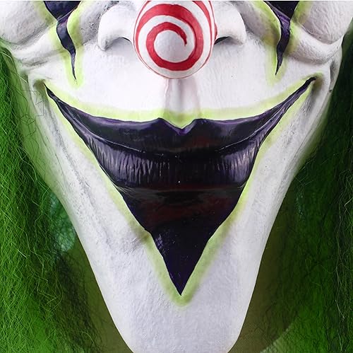Miniatura 3 de Máscara de payaso aterradora de Halloween con cabello verde para adultos, máscara de disfraz de bromista asesino malvado de terror