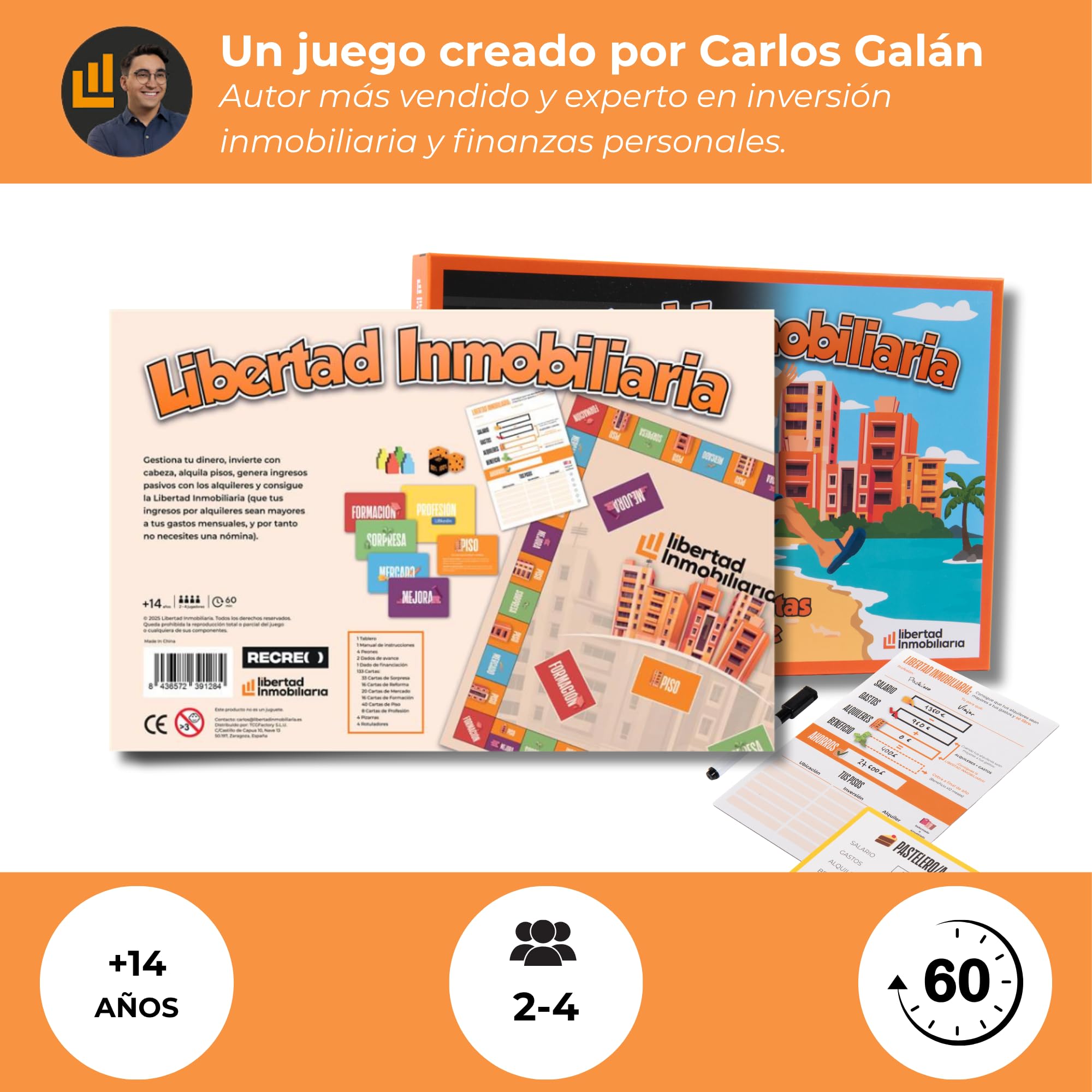LIBERTAD INMOBILIARIA | Juego de Mesa Educativo | Juegos de Mesa Adulto Aprender a Invertir | Board Games Libertad Financiera Inversión Inmuebles | Juego de Mesa Adulto y Niños +14 años | Carlos Galan
