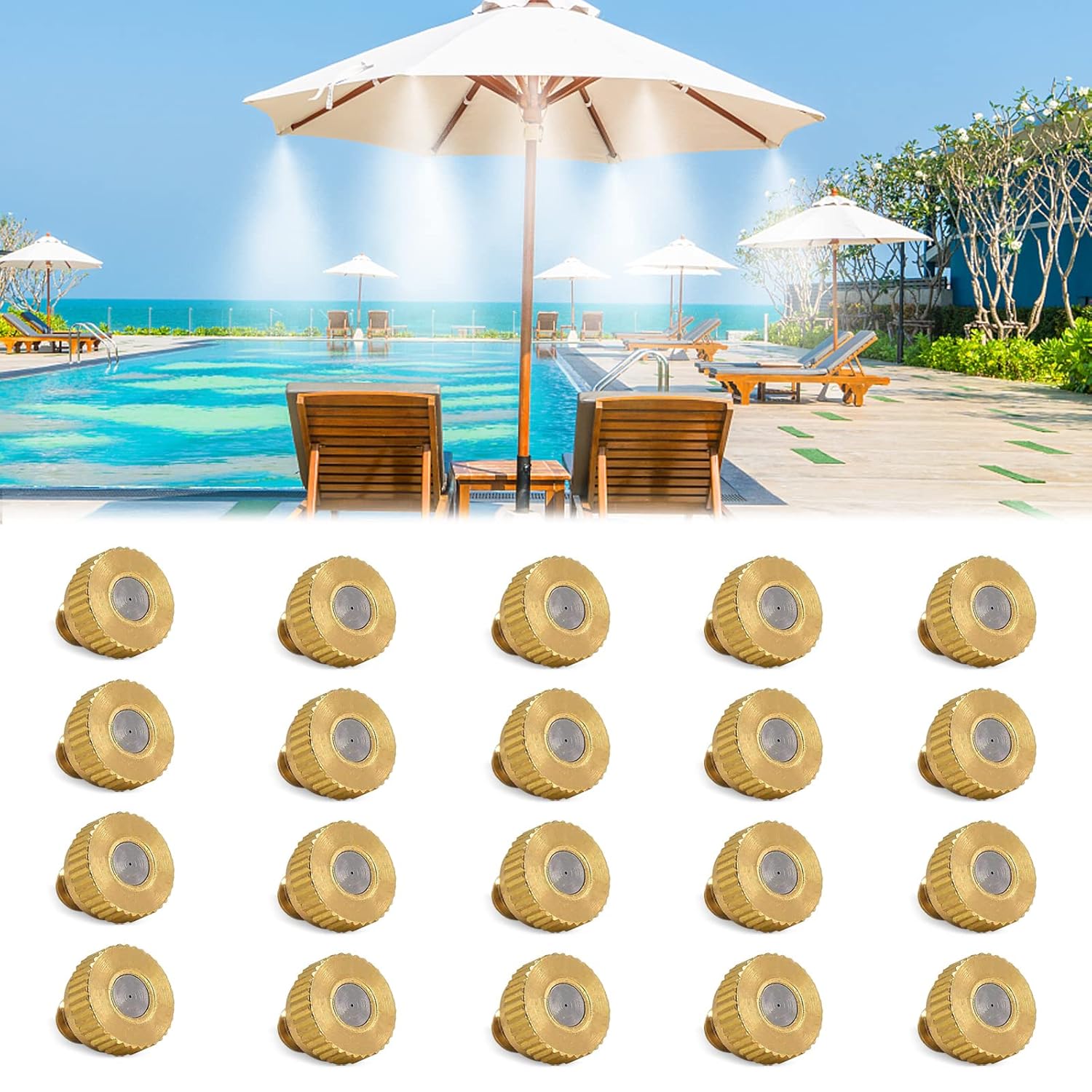 Misting Cooling System w Filter,50FT+20Pcs Brass Mister Nozzles