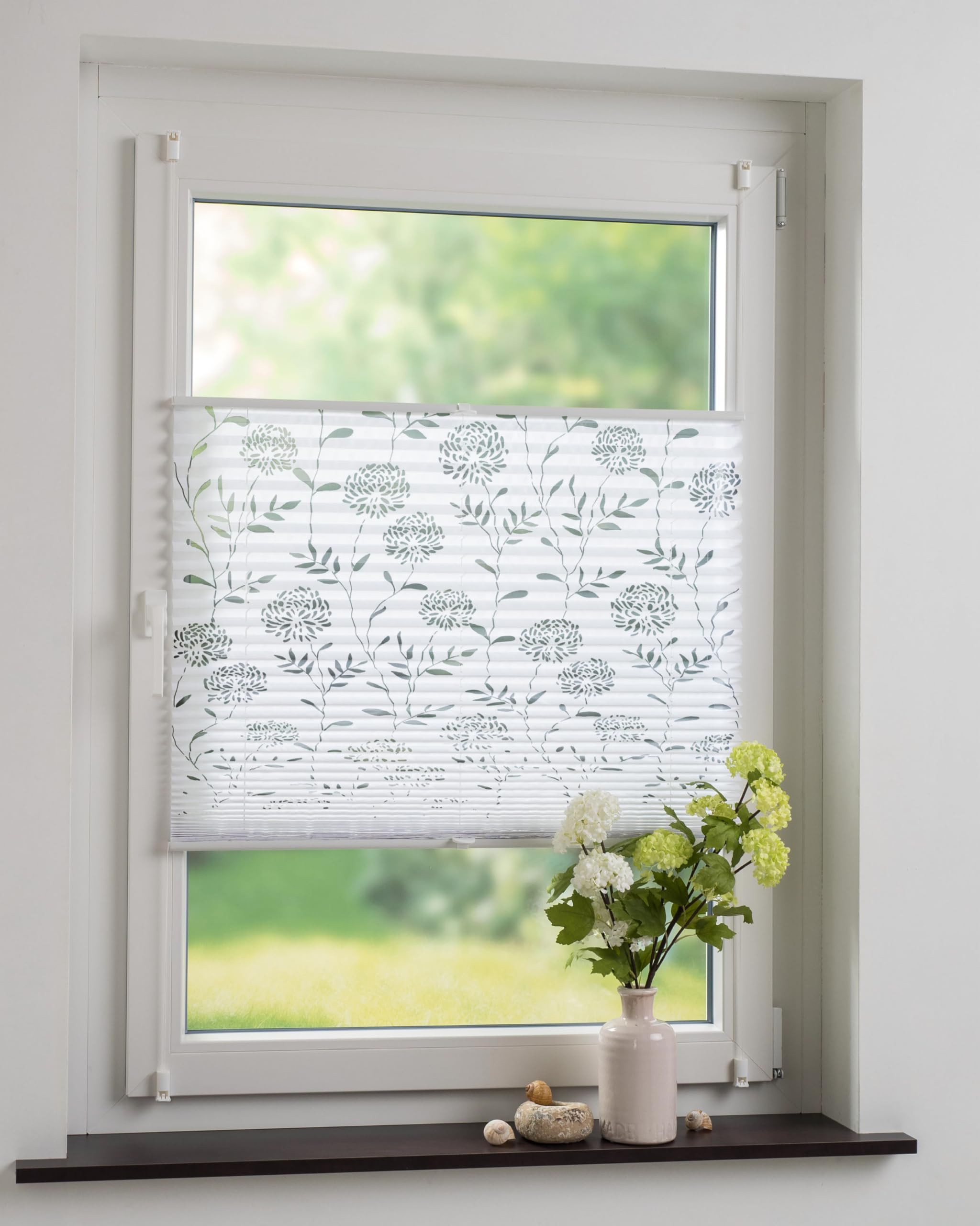 by Garesa Fenster Klemmfix Plissee ohne Bohren 50 x 130 cm Burnout Blume, Weiß - Lichtdurchlässiger Fenster Sichtschutz und Fenster Deko, Faltrollo