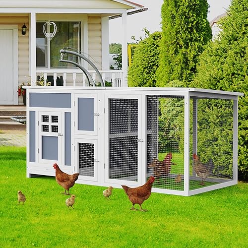 Miniatura 1 de Tangkula Gallinero de madera de 63 pulgadas, gallinero con caja de descanso, lugar de anidación y pasarela, jaula para aves de corral con bandeja